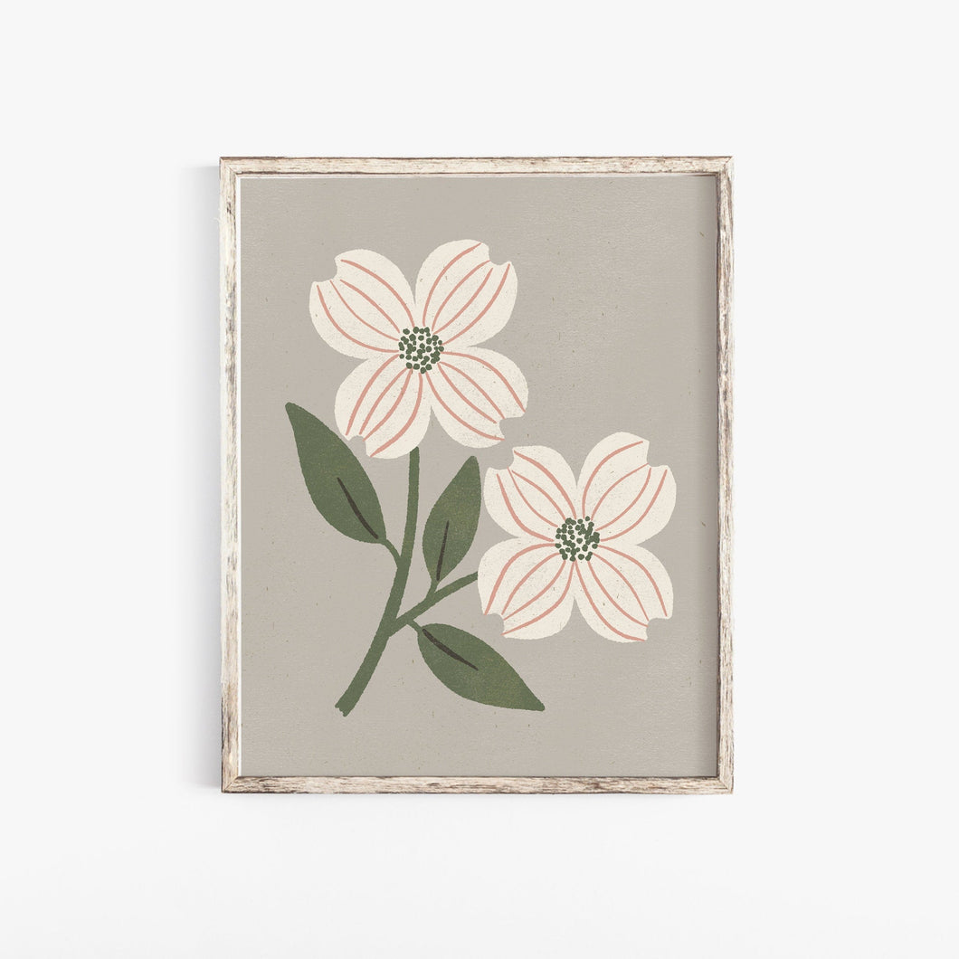 Dogwood Flower Wall Art Print - Gray + Cream