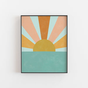 Sun Beam Ocean Wall Art Print | Minimalist Art | Modern Art | Sun Art | Ocean Art | Beach Art | Turquoise Art | Retro Art | 5x7 8x10 11x14