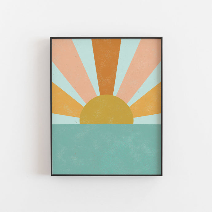 Sun Beam Ocean Wall Art Print | Minimalist Art | Modern Art | Sun Art | Ocean Art | Beach Art | Turquoise Art | Retro Art | 5x7 8x10 11x14