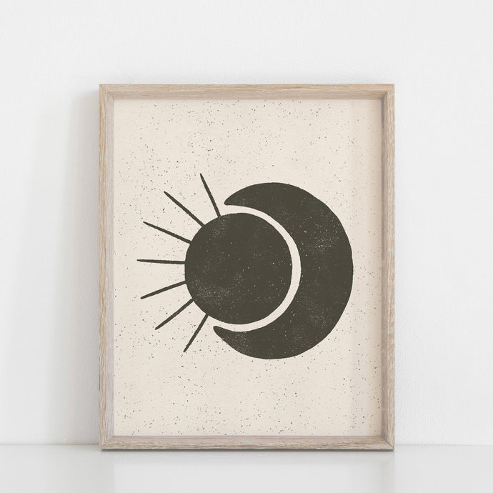 Sun Moon Wall Art Print - Black + Cream