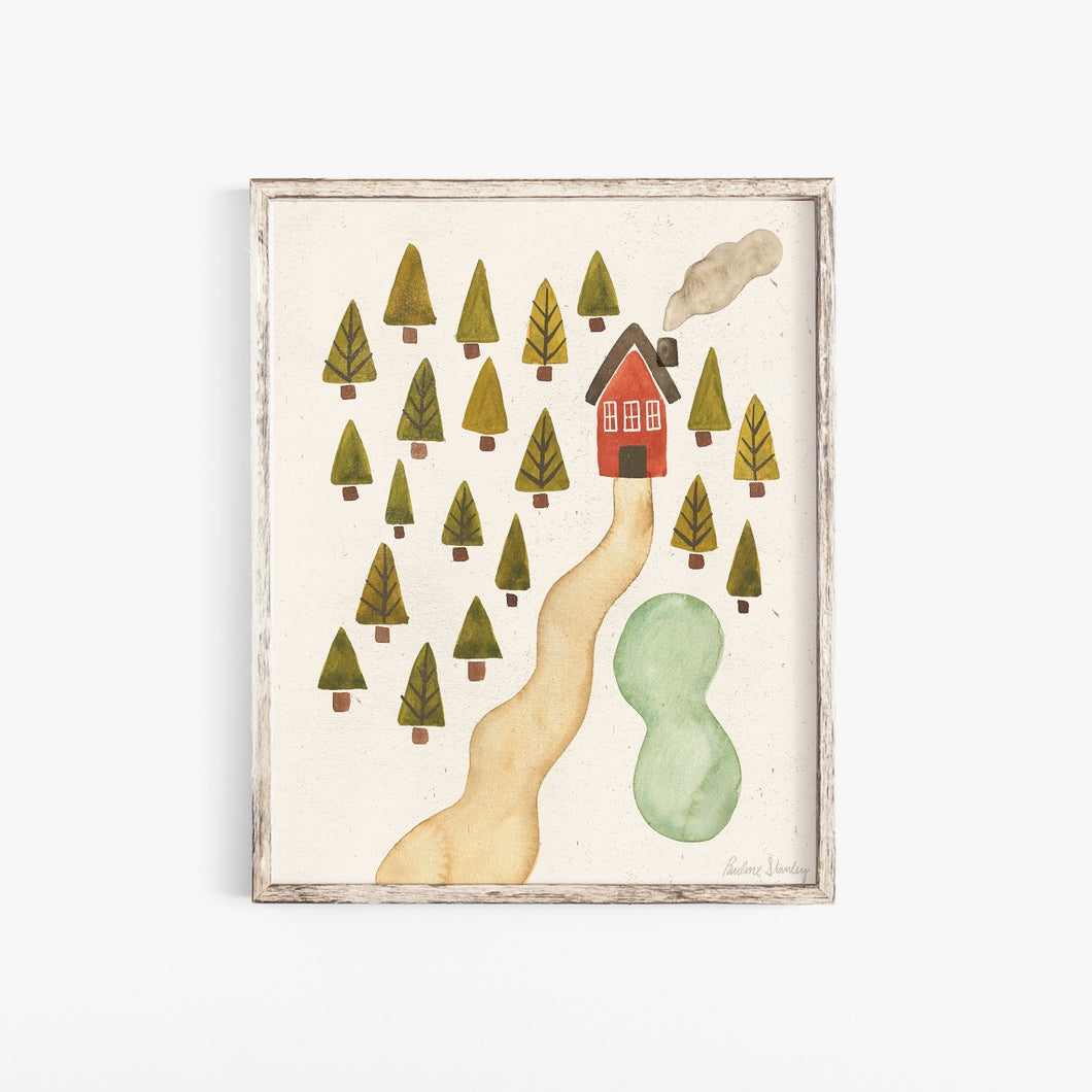 Forest Home Wall Art Print | Minimalist Art | Modern Art | Watercolor Art | Earthy Art | Vintage Art | Retro Art | 5x7 8x10 11x14