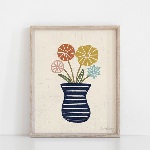 Midcentury Flowers Vase Wall Art Print | Minimalist Art | Modern Art | Flower Art | Floral Art | Earthy Art | 5x7 8x10 11x14
