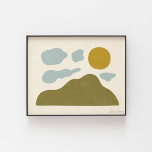Mountain Cloud Sun Wall Art Print | Minimalist Art | Modern Art | Landscape Art | Nature Art | Midcentury Art | 5x7 8x10 11x14