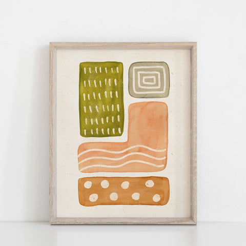 Watercolor Shapes Wall Art Print - Pink, Moss, Terracotta | Minimalist Art | Modern Art | Abstract Art | Earthy Art | 5x7 8x10 11x14