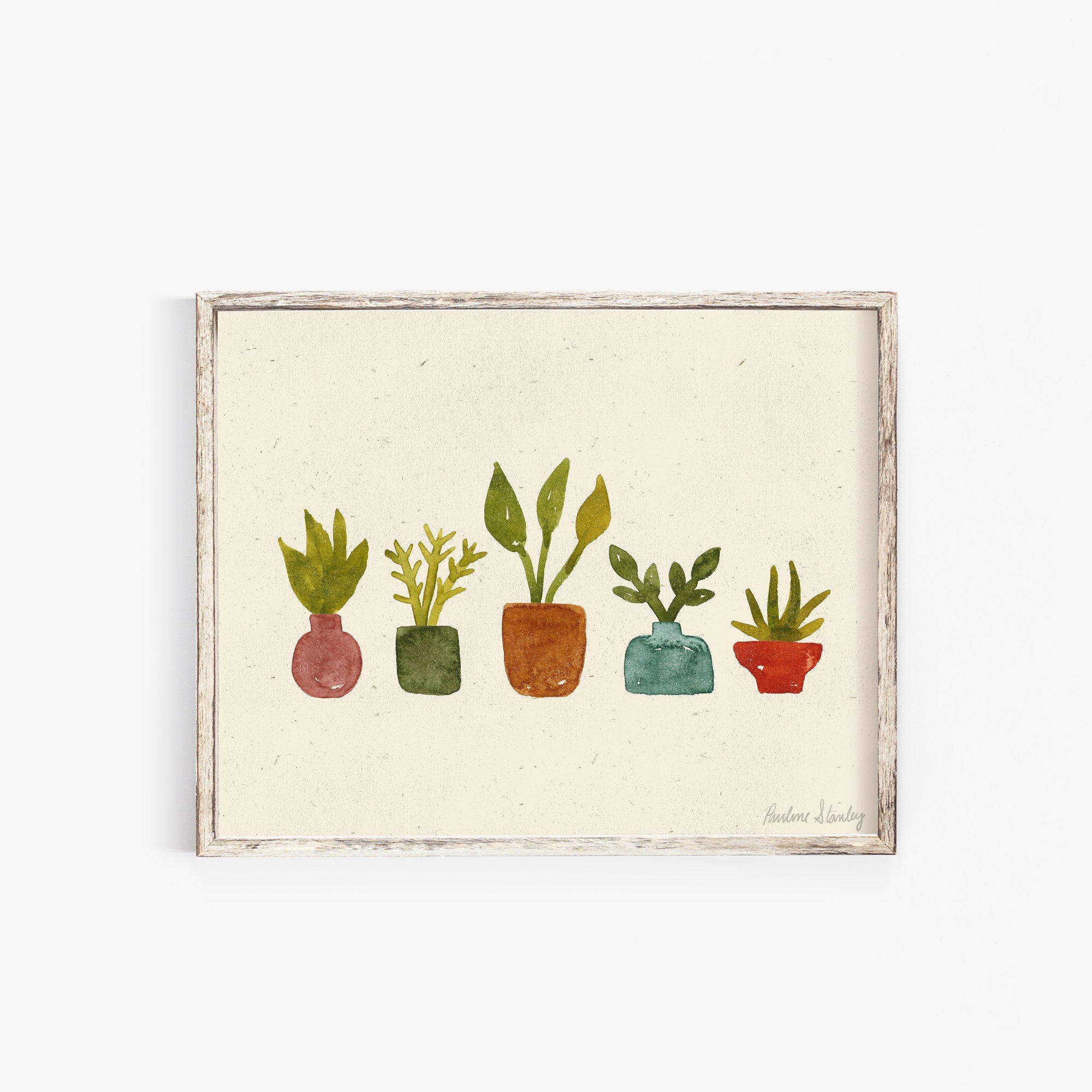 paintings of potted plants Little Plants in Vases Wall Art Print