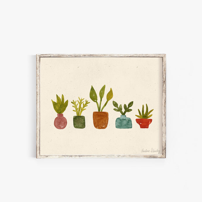 Little Plant in Vases Wall Art Print | Minimalist Art | Modern Art | Watercolor Art | Earthy Art | Plant Art | Nature Art | 5x7 8x10 11x14