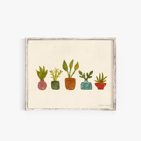Little Plant in Vases Wall Art Print | Minimalist Art | Modern Art | Watercolor Art | Earthy Art | Plant Art | Nature Art | 5x7 8x10 11x14