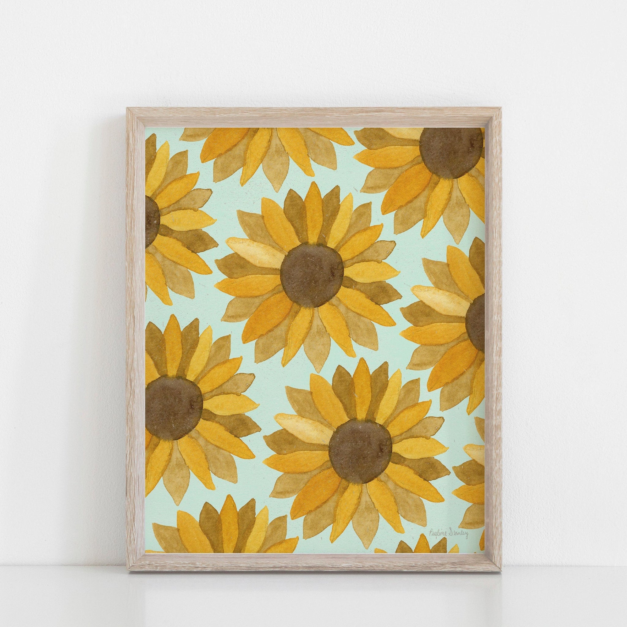 Sunflower Pattern Mint Art Print
