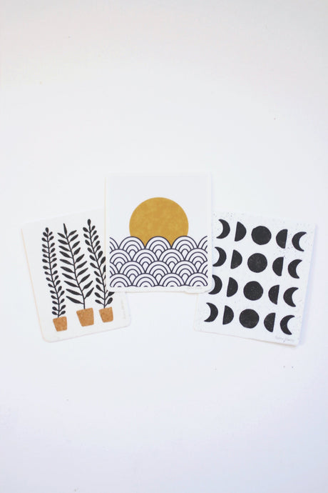 Sun + Waves, Potted Fern, Moon phases Sticker Pack 