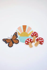 Sunbeam, Monarch Butterfly, Mushroom Sticker Pack 