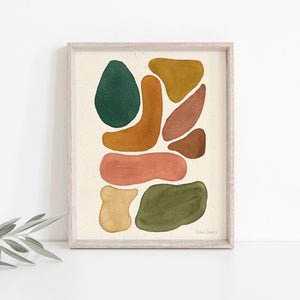 Abstract Shapes Wall Art Print - Abstract Shapes - Terracotta, Olive, Gold 