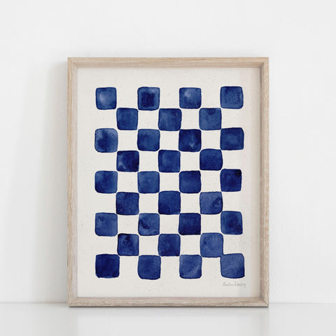 Checkerboard Pattern Wall Art Print - Cobalt Blue
