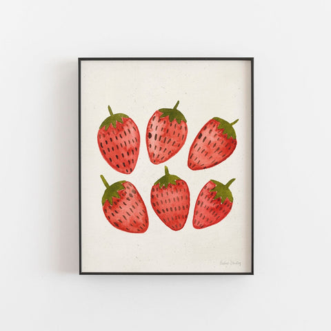 Strawberries Watercolor Wall Art Print