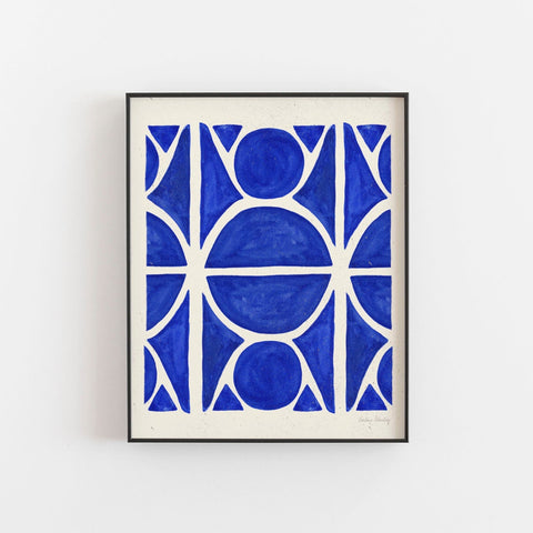 Cobalt Shapes Pattern Wall Art Print