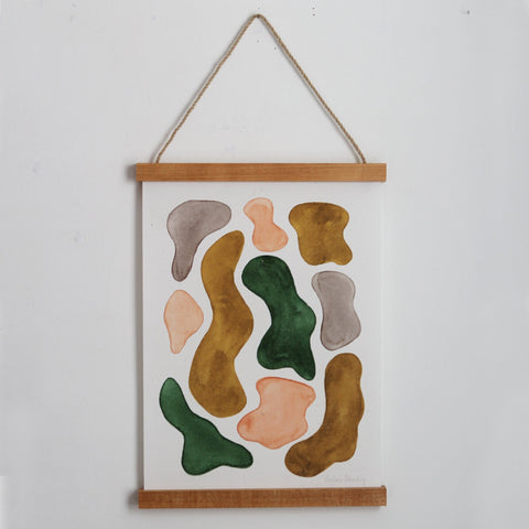 OVERSTOCK SALE 20% Off - Watercolor Blobs Wall Hanging Wall Art - Pink, Emerald, Ochre | Minimalist Art | Modern Art | Vintage Art