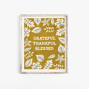 Grateful Thankful Wall Art Print - Ochre