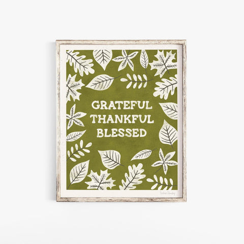 Grateful Thankful Wall Art Print - Olive