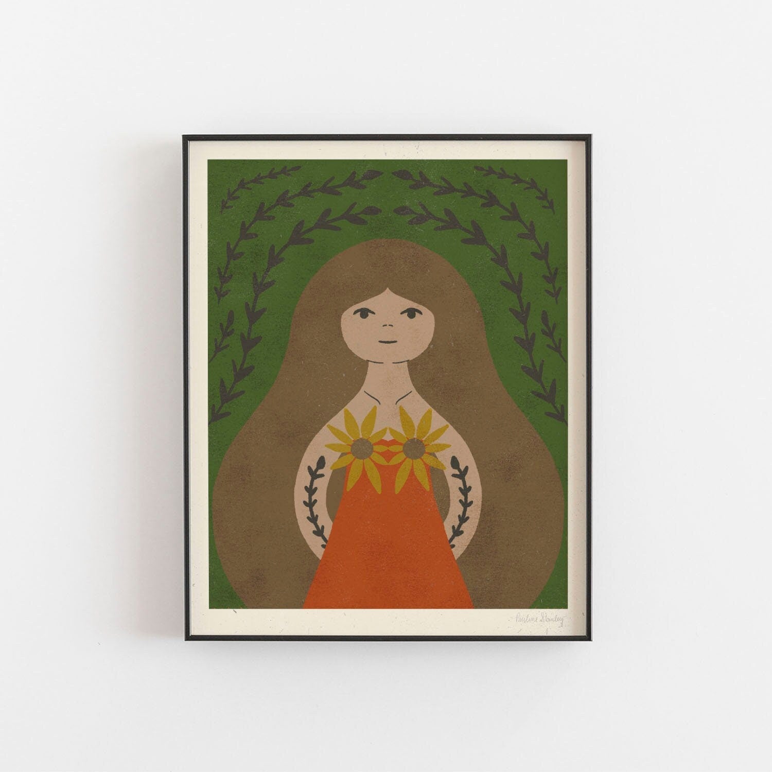 Sunflower Dress Girl Wall Art Print