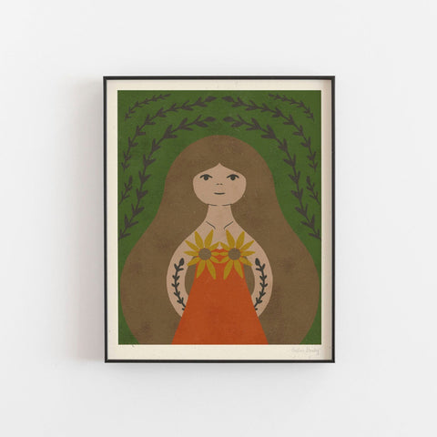 Sunflower Dress Girl Wall Art Print