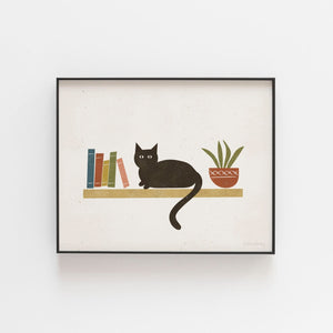 Black Cat on Shelf Wall Art Print