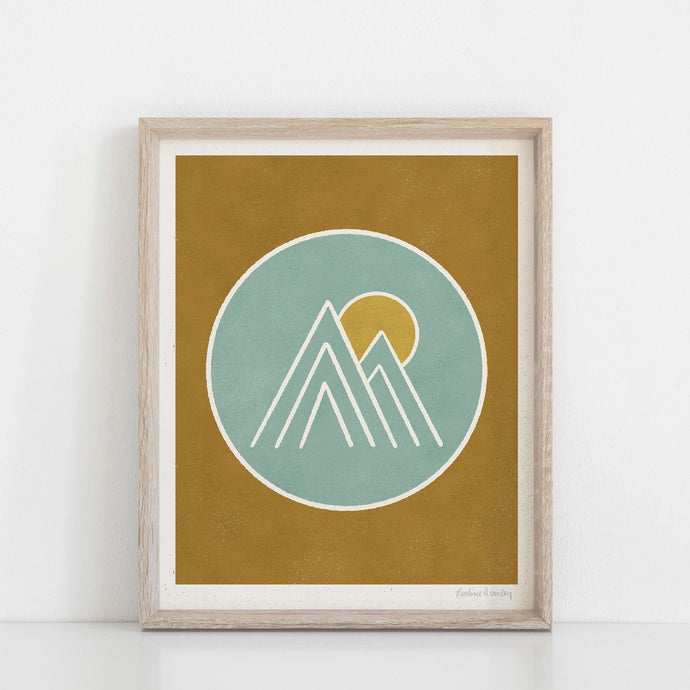 Mountain Sun Wall Art Print - Bronze Blue