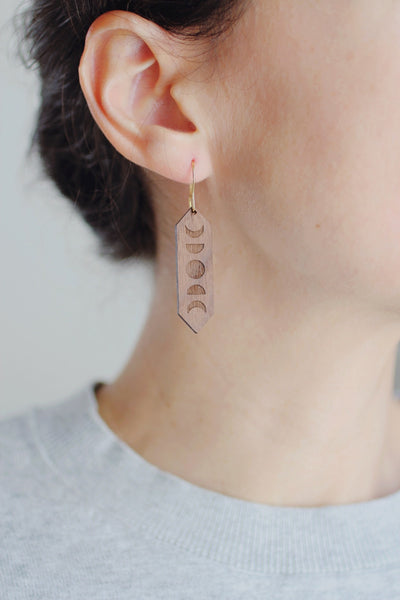 Moon Phases Wood Earrings | Moon Earrings | Minimalist Earrings | Modern Jewelry | Wood Earrings