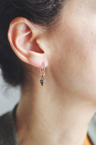 Tiny Pine Cone Charm Earrings | Fall Earrings | Fall Jewelry | Minimalist Earrings | Modern Jewelry | Nature Earrings | Huggie Hoops