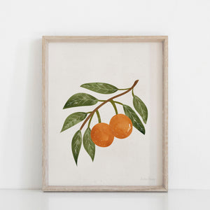 Orange Branch Watercolor Wall Art Print | Minimalist Art | Modern Art | Watercolor Art | Earthy Art | Food Art | Fruit Art | 5x7 8x10 11x14
