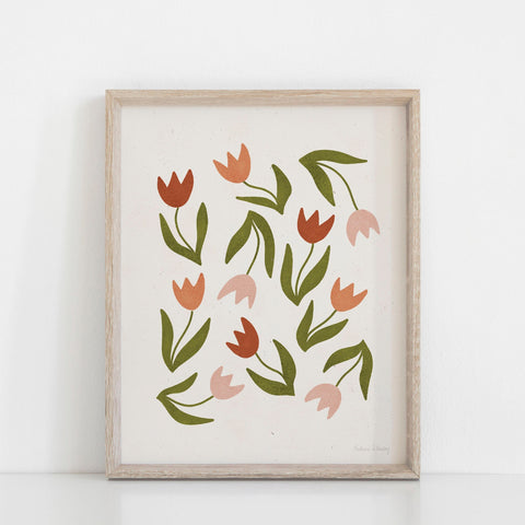 Scattered Tulips Wall Art Print | Watercolor Art Print | Minimalist Art | Nature Wall Art | Flower Art Print | Plant Art | 5x7 8x10 11x14