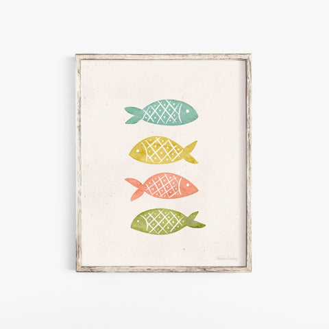Four Fishes Watercolor Wall Art Print | Watercolor Art Print | Minimalist Art | Fish Art | Pastel Art | 5x7 8x10 11x14