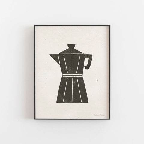 Coffee Pot Black Cream Art Print | Coffee Art | Kitchen Art | Watercolor Art | Minimalist Art | 5x7 8x10 11x14 12x16 16x20 18x24