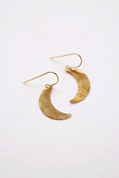 Hammered Crescent Moon Earrings | Drop Earrings | Hammered Earrings | Minimalist Earrings | Moon Earrings | Modern Jewelry | Brass Earrings