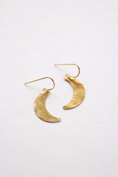 Hammered Crescent Moon Earrings | Drop Earrings | Hammered Earrings | Minimalist Earrings | Moon Earrings | Modern Jewelry | Brass Earrings