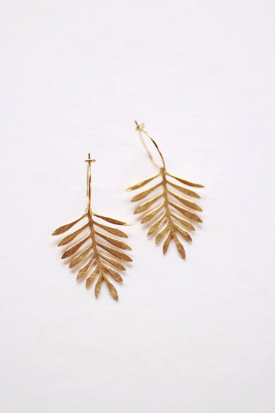 Hammered Palm Leaf Earrings | Drop Earrings | Hammered Earrings | Minimalist Earrings | Leaf Earrings | Modern Jewelry | Brass Earrings