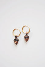 Load image into Gallery viewer, Tiny Acorn Charm Earrings | Fall Earrings | Fall Jewelry | Minimalist Earrings | Modern Jewelry | Nature Earrings | Huggie Hoops