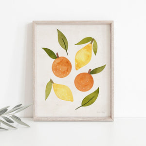 Oranges + Lemons Watercolor Wall Art Print | Minimalist Art | Modern Art | Watercolor Art | Food Art | Fruit Art | 5x7 8x10 11x14