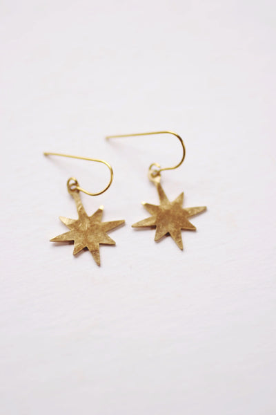 Hammered North Star Earrings | Drop Earrings | Hammered Earrings | Minimalist Earrings | Star Earrings | Modern Jewelry | Brass Earrings