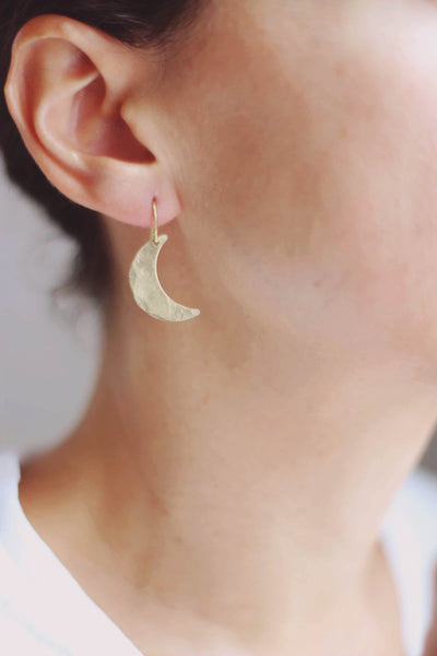 Hammered Moon Star Earrings | Drop Earrings | Hammered Earrings | Star Earrings | Moon Earrings | Modern Jewelry | Brass Earrings