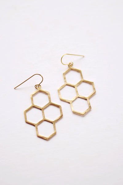 Hammered Honeycomb Earrings | Drop Earrings | Hammered Earrings | Minimalist Earrings | Honeycomb Earrings | Modern Jewelry | Brass Earrings