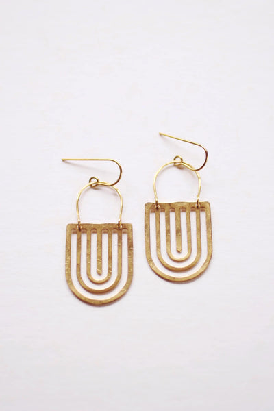 Rainbow Tab Arch Earrings | Drop Earrings | Hammered Earrings | Minimalist Earrings | Rainbow Earrings | Modern Jewelry | Brass Earrings